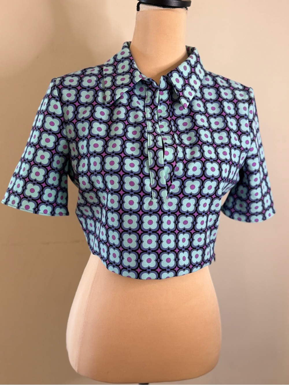 Zara Blue & Purple Geometric Crop Top